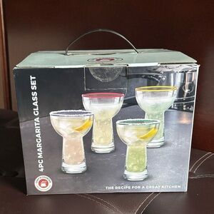 4-Piece Margarita Glass Set with Multicolor Rims